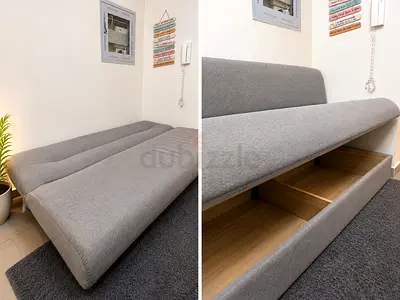 Grey Convertible Sofa Bed with Under-seat Storage