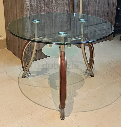Round Glass Dining Table with Metal Legs (3-seater)
