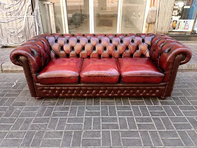 Vintage Burgundy Chesterfield 3-Seater Leather Sofa