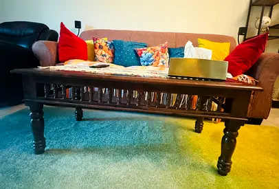IKEA yellow and turquoise carpet-Pet free Home