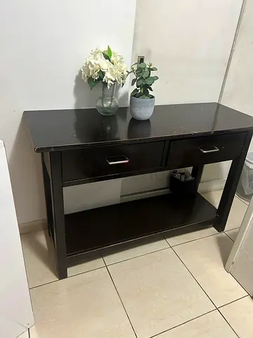 Wooden Console Table with Drawers and Bottom Shelf