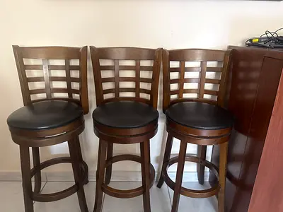 Set of 3 Wooden Swivel Bar Stools with Leatherette Padded Seats