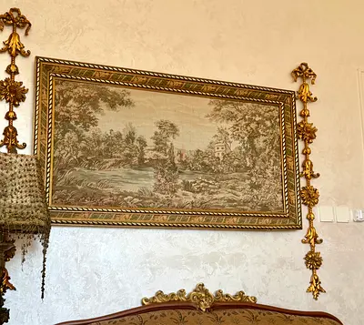 Vintage Joplin Framed Tapestry Landscape Panel with Gilded Frame