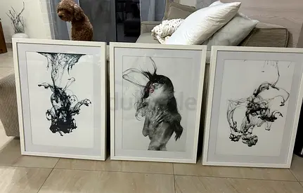 Set of 3 White Framed Prints - Modern Ink Motif