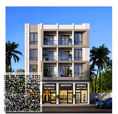 Land for sale in Al Bustan area, residential/commercial zone, permit for ground floor + 3 floors, fr
