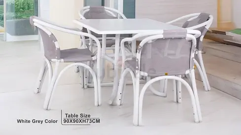 White Grey 4-Seater Outdoor/Patio Dining Set (90x90x73cm)