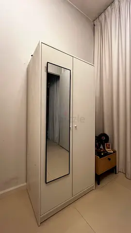 White 2-Door Wardrobe with Mirror - Good Condition