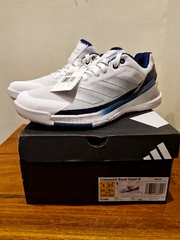 Brand new Adidas mens white/navy Padel shoes, size 9.5 (with box)