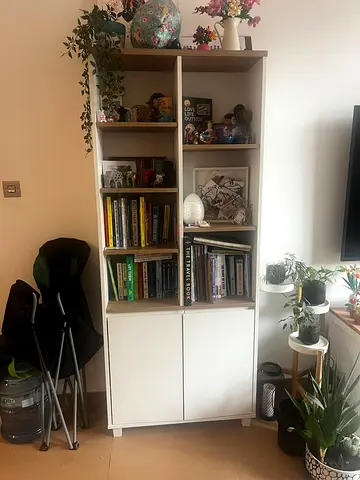 Home Centre Octon Tall White Wooden Bookcase with Storage Cabinet - Good Condition