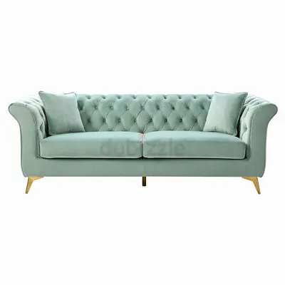 Mint Green Tufted Velvet 3-Seater Sofa with Gold Legs