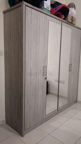 Grey Wood Wardrobe / Armoire - 4 Door, Good Condition