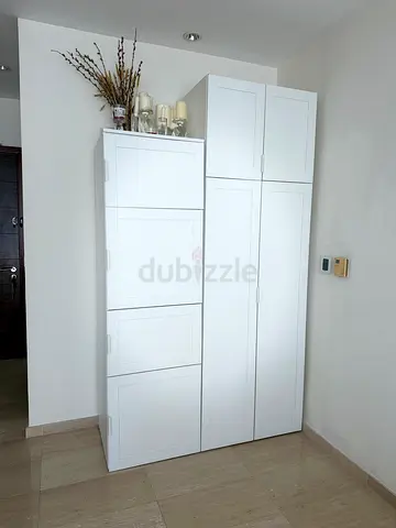White Tall Storage Cabinet / Wardrobe - Good Condition