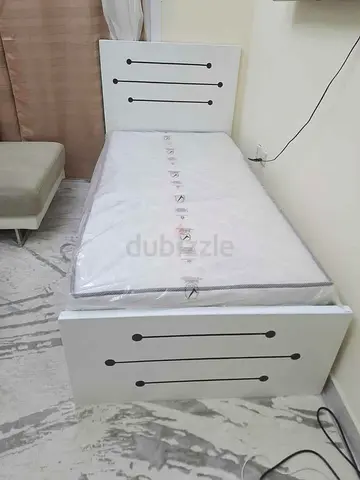 Single White Wooden Bed with Mattress