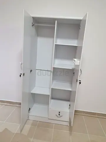 White 2-Door Wardrobe with Shelves and Drawer - Good Condition