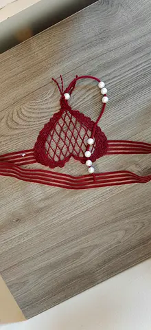Handmade Crochet Heart Bikini Top with Bead Details - Burgundy