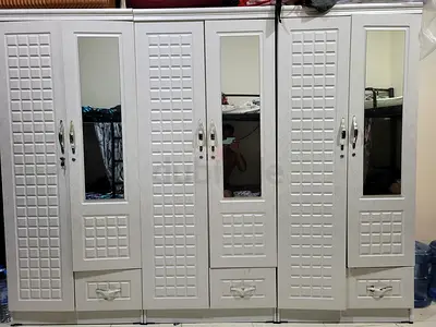 White 2-Door Wardrobe with Mirrors and Drawers