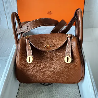 Hermes Mini Lindy Gold Brown Gold Hardware