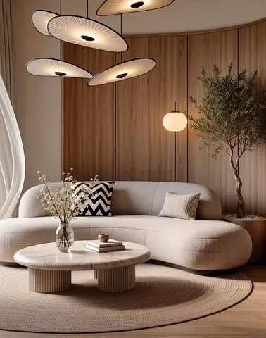 Modern Curved Sofa with Fabric Upholstery
