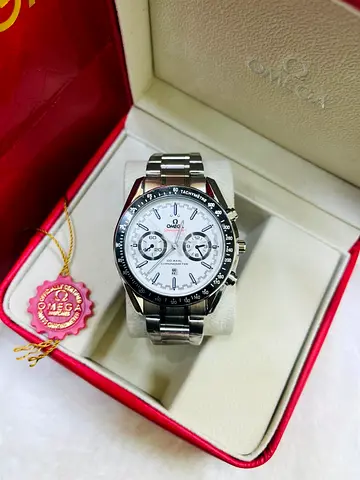 Omega Speedmaster-style Mens Stainless Steel Chronograph Watch (White Dial)