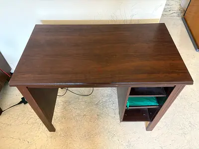 Ikea - Brusali Wooden Study Desk with Built-in Shelves - Dark Brown