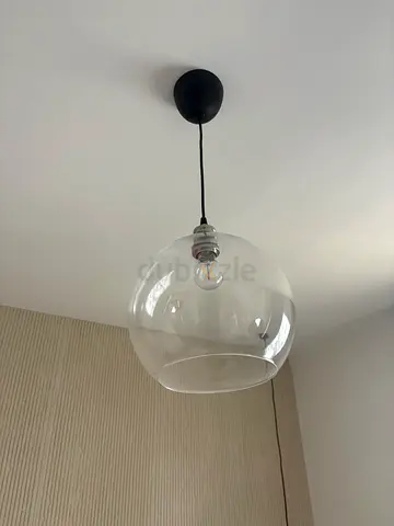 Glass Globe Pendant Light with Black Ceiling Mount