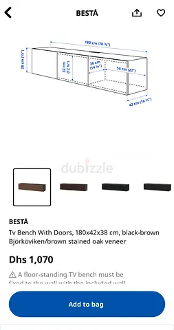 IKEA BESTÅ TV Bench with Doors 180x42x38 cm