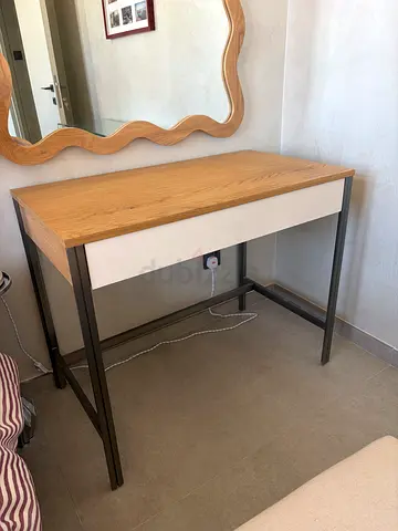 WEST ELM OAK REAL WOOD STAINLESS STEEL OFF WHITE MINI DESK