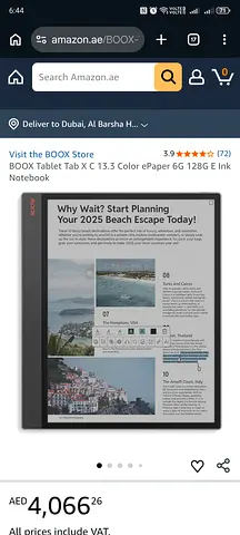BOOX 13.3 E-Ink Tablet (Boox Tab X C) - 128GB, Color ePaper,