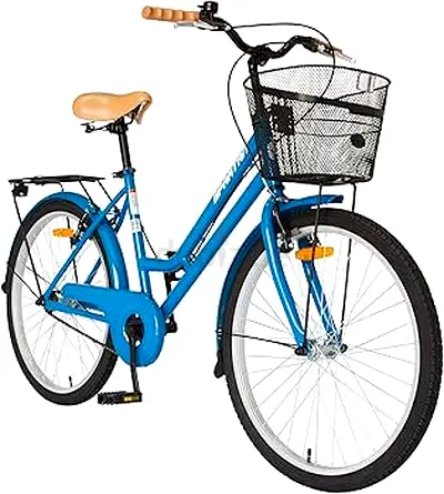 Blue-Teal colored bicycle with a basket for sale
