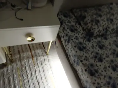 2 White bedside table with gold legs and king size bed 180x200 with led lights charger slot