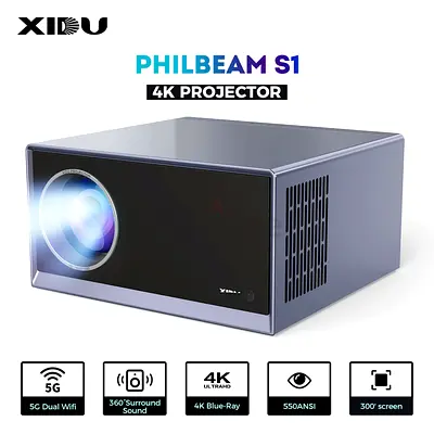 XIDU PhilBeam S1 Projector 4K Android 9.0 Native Full HD 1080P 12000 Lumens Bluetooth 5.0 Keystone 5