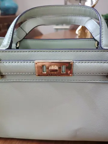 Nine West Light Mint Structured Top-Handle Leather Handbag - Small