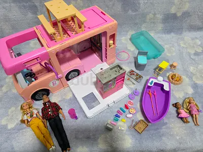Barbie camper van with all accessories dolls