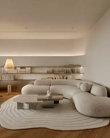 Modern Curved Sofa with Textured Fabric