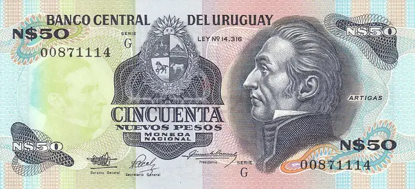 URUGUAY 50 PESOS BANKNOTE 1989