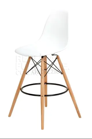 White Modern Bar Stool with Wooden Legs