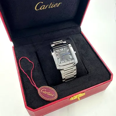 Cartier Tank Anglaise Stainless Steel Mens Watch with Box