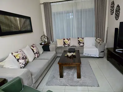 Light Grey Fabric Sofa Set with Coffee Table - Good Condition