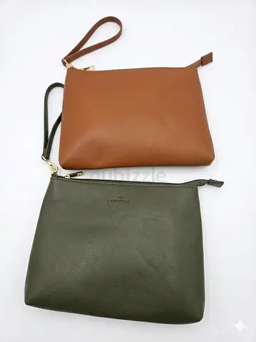 Set of 2 minimalist leather wristlet pouches — brown  olive