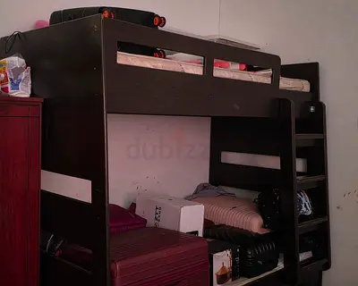 Dark Wood Bunk Bed with Ladder – Good Condition