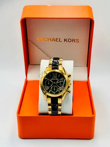 Michael Kors womens gold-tone black dial wristwatch in original box
