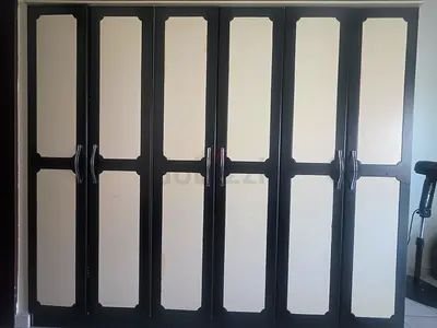 Large 6-Door Wardrobe / Armoire in Black  Cream - Good Condition