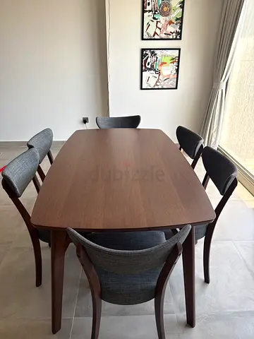 Solid Wood Dining Table with 6 Upholstered Chairs - Light Oak