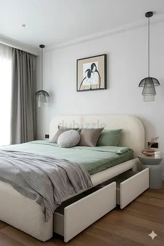 Minimalist upholstered storage bed with drawers - double/queen size