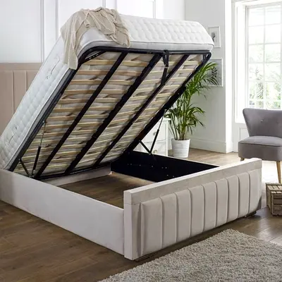 Upholstered Ottoman Storage Bed - Double/Queen Size (Light Grey)