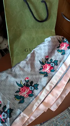 Light pink Gucci-style floral silk scarf - gently used