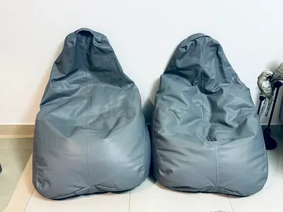 Pair of Grey Faux Leather Bean Bag Chairs - Good Condition