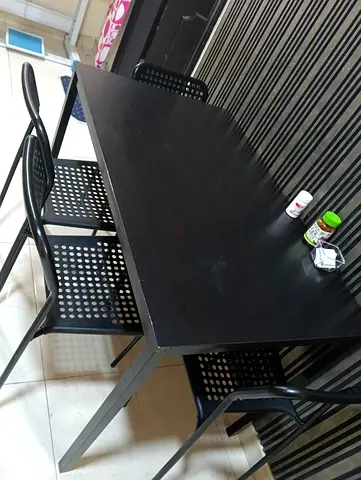 Black Dining Table with 4 Matching Chairs - Simple Modern Design