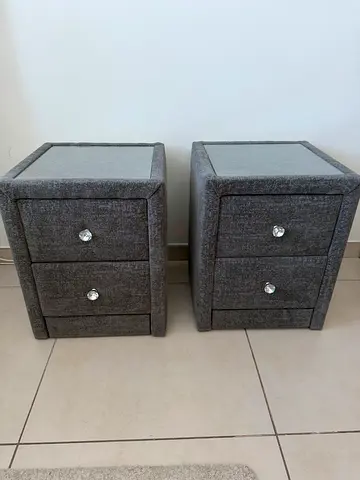 Pair of Grey Fabric Bedside Tables with Drawers 40*40 w *50 H