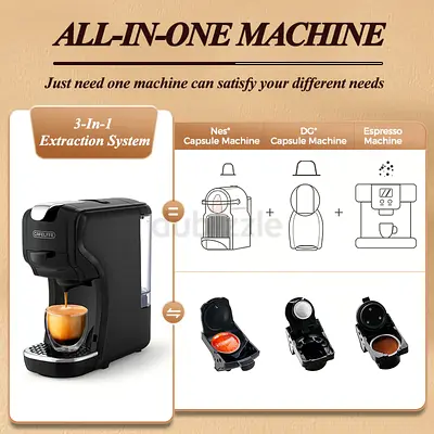 Compact Capsule  Ground Coffee Machine - Works with Nespresso  DG Capsules
